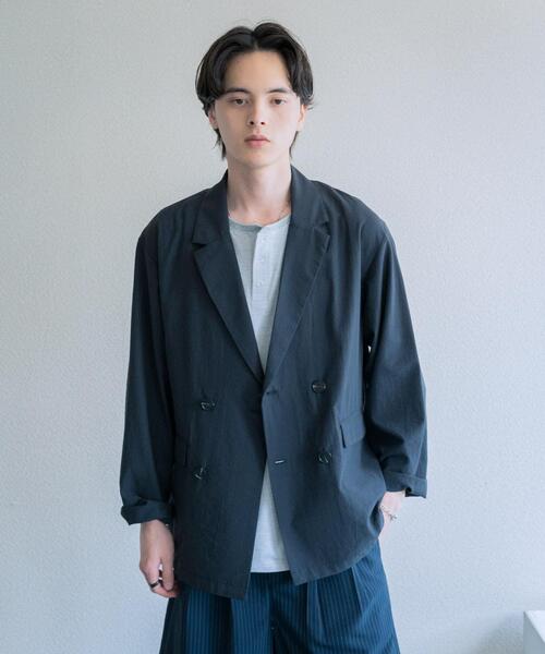 SENSE OF PLACE by URBAN RESEARCH(センスオブプレイスバイアーバンリサーチ)の「シアサッカーダブルジャケット(その他アウター・メンズ・ネイビー/ブラック・LARGE/MEDIUM)」の5枚目の写真