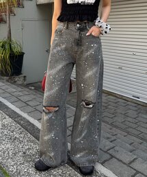 CIAOPANIC | ダメージラインストーンワイドストレートデニム(デニムパンツ)