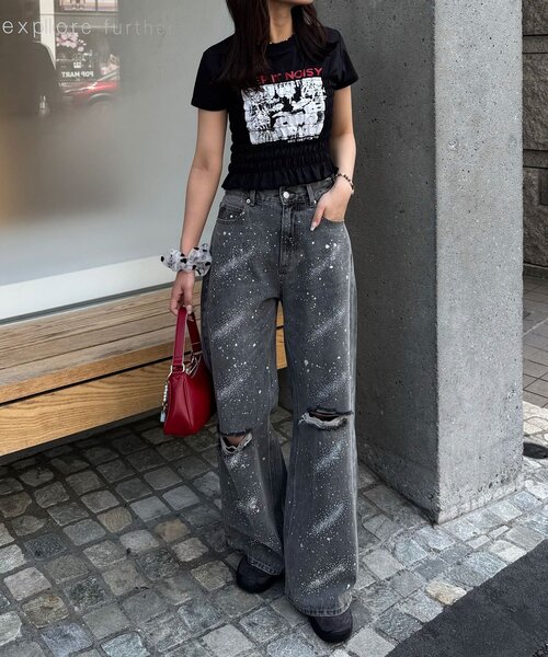 CIAOPANIC(チャオパニック)の「ダメージラインストーンワイドストレートデニム(デニムパンツ・レディース・ブラック/ブルー/ブラウン・MEDIUM/SMALL/X-SMALL)」の9枚目の写真
