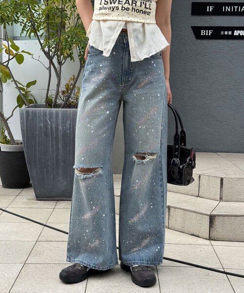 CIAOPANIC(チャオパニック)の「ダメージラインストーンワイドストレートデニム(デニムパンツ・レディース・ブラック/ブルー/ブラウン・MEDIUM/SMALL/X-SMALL)」の21枚目の写真