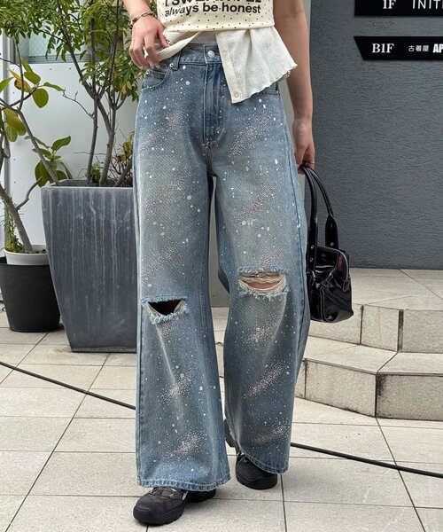 CIAOPANIC(チャオパニック)の「ダメージラインストーンワイドストレートデニム(デニムパンツ・レディース・ブラック/ブルー/ブラウン・MEDIUM/SMALL/X-SMALL)」の22枚目の写真
