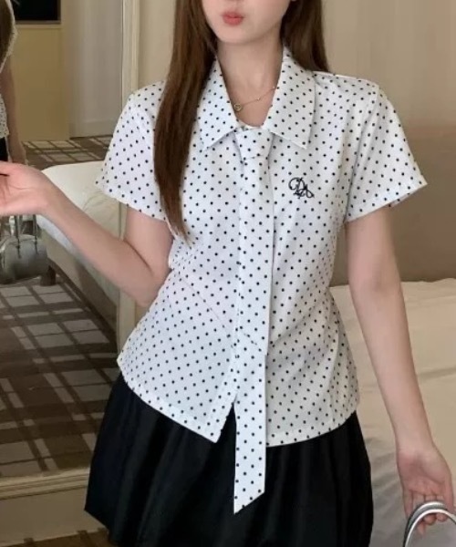 Alvia（アルビア）の「韓国風 ドット柄バックリボン半袖ブラウス（シャツ/ブラウス・レディース・ホワイト・M）」の19枚目の写真