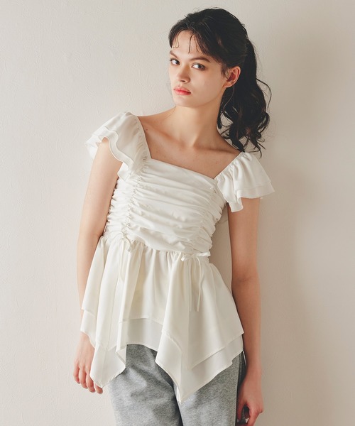 REDYAZEL(レディアゼル)の「イレヘムペプラムマルチストライプブラウス(シャツ/ブラウス・レディース・ブルー/ホワイト/サックスブルー・FREE)」の1枚目の写真
