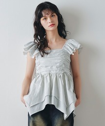 イレヘムペプラムマルチストライプブラウス
