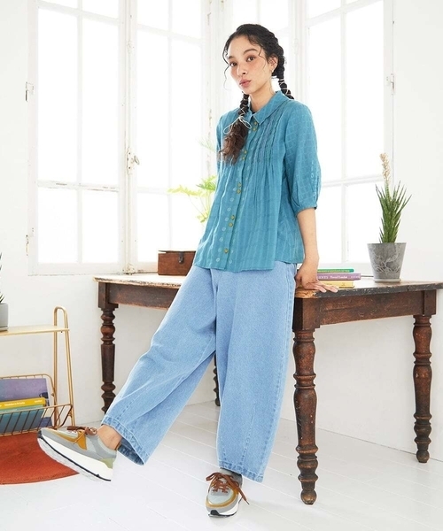 Jocomomola(ホコモモラ)の「Una escalera de colores 襟付きブラウス(シャツ/ブラウス・レディース・アイボリー/ブルー・40)」の5枚目の写真