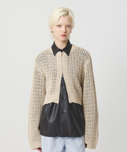 H BEAUTY&YOUTH UNITED ARROWS(エイチビューティーアンドユースユナイテッドアローズ)の「<H>ローゲージ ジップカーディガン(カーディガン/ボレロ・レディース・ナチュラル/ブラック・FREE)」の2枚目の写真
