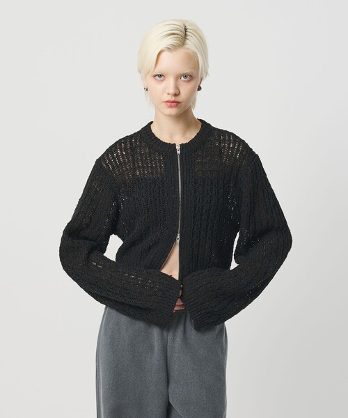 H BEAUTY&YOUTH UNITED ARROWS(エイチビューティーアンドユースユナイテッドアローズ)の「<H>ローゲージ ジップカーディガン(カーディガン/ボレロ・レディース・ナチュラル/ブラック・FREE)」の1枚目の写真