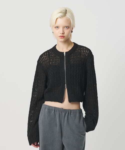 H BEAUTY&YOUTH UNITED ARROWS(エイチビューティーアンドユースユナイテッドアローズ)の「<H>ローゲージ ジップカーディガン(カーディガン/ボレロ・レディース・ナチュラル/ブラック・FREE)」の7枚目の写真