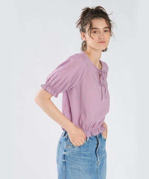 To b. by agnes b.（トゥービーバイアニエスベー）の「コットン シフォン パフィー 半袖 ブラウス（シャツ/ブラウス・レディース・パープル系その他・40/38/36）」の6枚目の写真