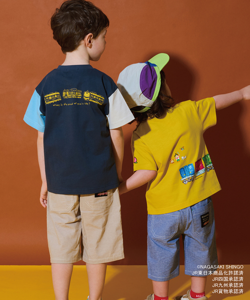 kladskap（クレードスコープ）の「正面電車クレイジーカラー半袖Tシャツ（Tシャツ/カットソー・キッズ・ライトグレー/ネイビー・110cm/100cm/90cm/120cm/130cm）」の4枚目の写真