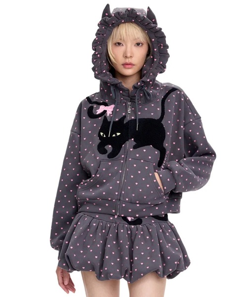 L.H.P(エルエイチピー)の「CFIERCE/フィアス/CAT POLKA DOT ZIPUP HOODIE(パーカー・レディース・グレー・S)」の1枚目の写真