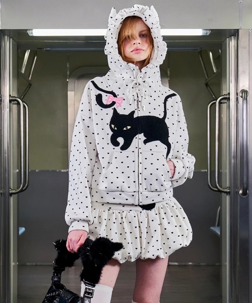 L.H.P(エルエイチピー)の「CFIERCE/フィアス/CAT POLKA DOT ZIPUP HOODIE(パーカー・レディース・グレー/ホワイト・S/M)」の9枚目の写真