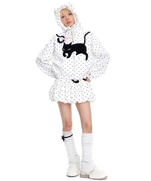 L.H.P(エルエイチピー)の「CFIERCE/フィアス/CAT POLKA DOT ZIPUP HOODIE(パーカー・レディース・グレー/ホワイト・S/M)」の10枚目の写真