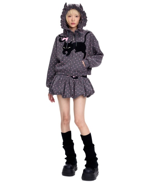 L.H.P(エルエイチピー)の「CFIERCE/フィアス/CAT POLKA DOT ZIPUP HOODIE(パーカー・レディース・グレー/ホワイト・S/M)」の4枚目の写真