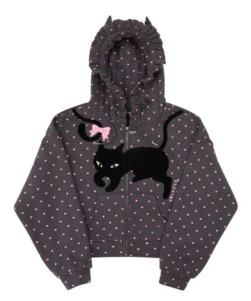 L.H.P(エルエイチピー)の「CFIERCE/フィアス/CAT POLKA DOT ZIPUP HOODIE(パーカー・レディース・グレー/ホワイト・S/M)」の5枚目の写真