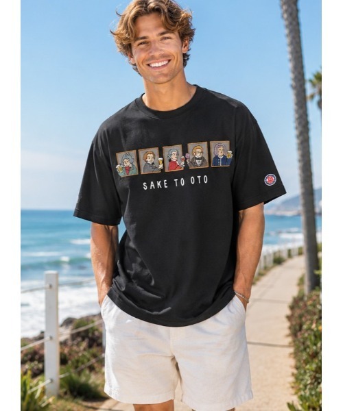 Sakka（サッカ）の「SAKE TO OTO グラフィックTEE　YOIDORE/酔いどれ（Tシャツ/カットソー・メンズ・ブラック/ホワイト・LARGE/MEDIUM）」の2枚目の写真