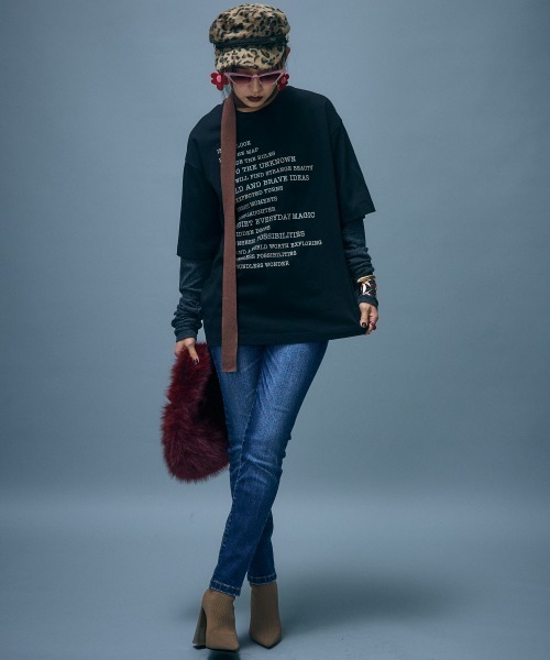 GEVS.(ジェイヴィス)の「フェイクレイヤードTシャツ<大きいサイズ有>GEVS.(Tシャツ/カットソー・レディース・チャコール/ブラック・M/5L/L/LL/3L/4L)」の3枚目の写真