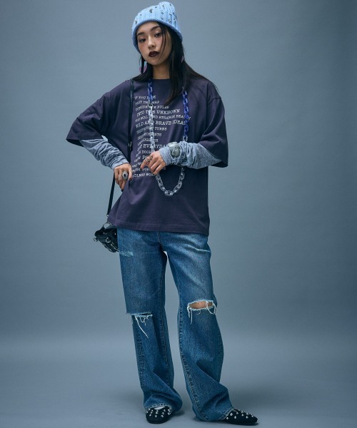 GEVS.(ジェイヴィス)の「フェイクレイヤードTシャツ<大きいサイズ有>GEVS.(Tシャツ/カットソー・レディース・チャコール/ブラック・M/5L/L/LL/3L/4L)」の6枚目の写真