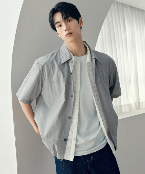 MINDBRIDGE（マインドブリッジ）の「[COUTURE]ナイロンオーバーサイズポケット半袖シャツ - 2カラー（シャツ/ブラウス・メンズ・チャコールグレー/ミント・100/110/95/105）」の13枚目の写真
