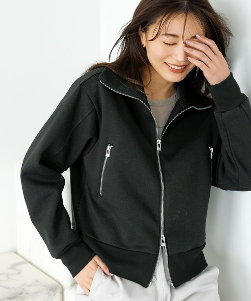 UNDOVE（アンドゥーブ）の「UVカット ｜ ダブルジップジャケット（ノーカラージャケット・レディース・ブラック/杢グレー・X-LARGE/LARGE/MEDIUM）」の2枚目の写真