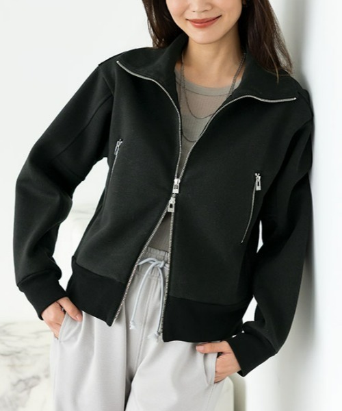 UNDOVE（アンドゥーブ）の「UVカット ｜ ダブルジップジャケット（ノーカラージャケット・レディース・ブラック/杢グレー・X-LARGE/LARGE/MEDIUM）」の8枚目の写真