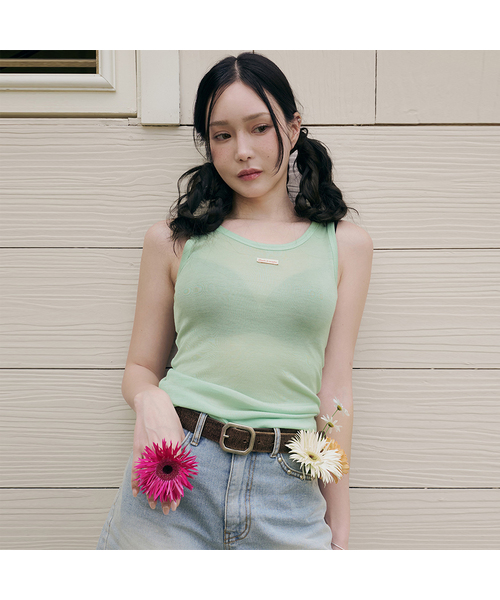 MORVE13(モルブ13)の「オールデイテンセルスリーブレス(メランジグレー)(Tシャツ/カットソー・レディース・アイボリー/ミント/ライトグレー/レッド/バイオレット/ブラック/ネイビー/バーガンディー・FREE)」の4枚目の写真