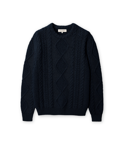 EDINBURGH CLUB(エディンバラクラブ)の「ARAN CREW-NECK SWEATER (NAVY)(ニット/セーター・メンズ・ネイビー・SMALL/MEDIUM/LARGE/X-LARGE)」の1枚目の写真