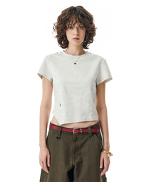 SECONDMONO（セカンドモノローグ）の「W. Oblique Slim Fit Short Sleeve T-Shirt [W.MELANGE]_SEWTS005WHMELANGE（Tシャツ/カットソー）」