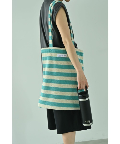 marjour（マージュール）の「PILE BORDER TOTE BAG（トートバッグ・レディース・ピンク/グリーン/ブラウン・FREE）」の3枚目の写真