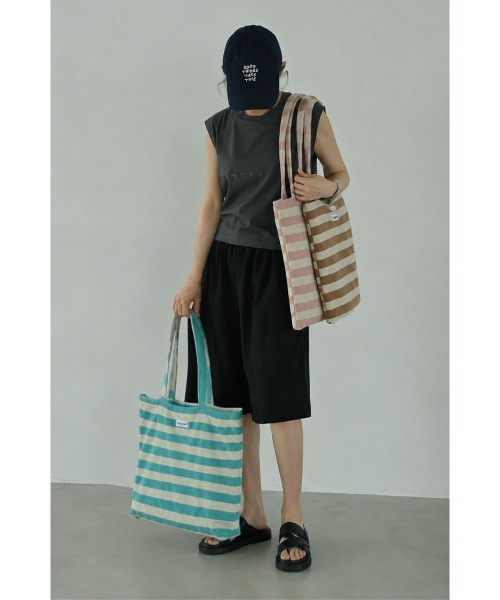 marjour（マージュール）の「PILE BORDER TOTE BAG（トートバッグ・レディース・ピンク/グリーン/ブラウン・FREE）」の12枚目の写真