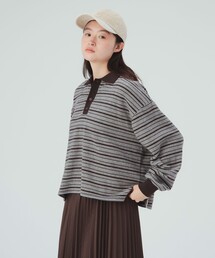 起毛 ボーダー ポロシャツ