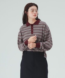 起毛 ボーダー ポロシャツ