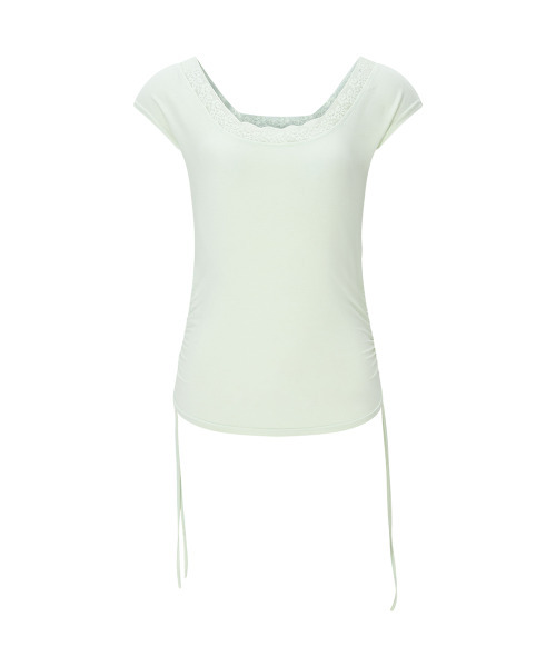 PLEASENOFOLLOW(プリーズノーフォロー)の「Maya Lace Shirring Short Top (Mint)(Tシャツ/カットソー・レディース・その他・FREE)」の2枚目の写真