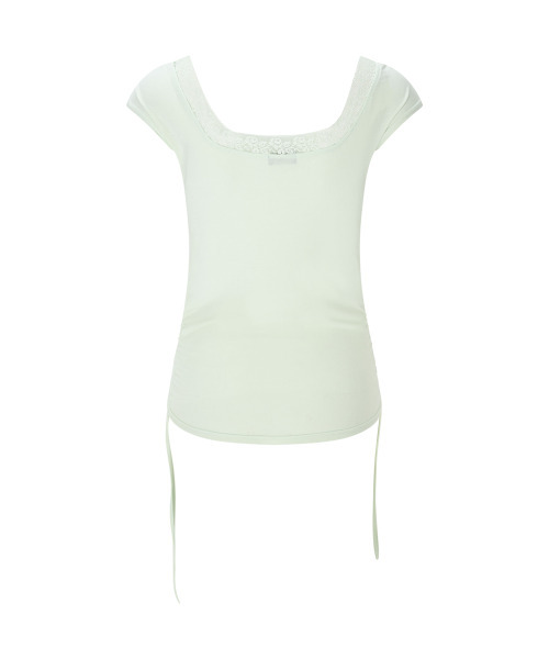 PLEASENOFOLLOW(プリーズノーフォロー)の「Maya Lace Shirring Short Top (Mint)(Tシャツ/カットソー・レディース・その他・FREE)」の3枚目の写真