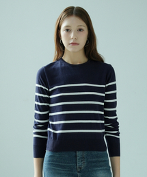 Cotton Round Stripe Knit (Navy)