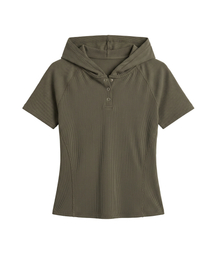 SLIM HENLEY HOODIE SHORT SLEEVE (OLIVE DRAB)