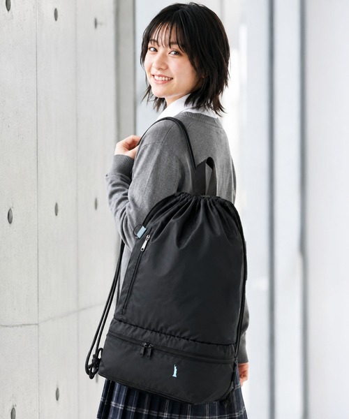 EASTBOY(イーストボーイ)の「【EASTBOY】2ROOMナップサック シューズ入りOK スクールバッグ 通学 部活 習い事(バックパック/リュック・レディース・ブラック×ピンク/ブラック×ブルー・FREE)」の1枚目の写真