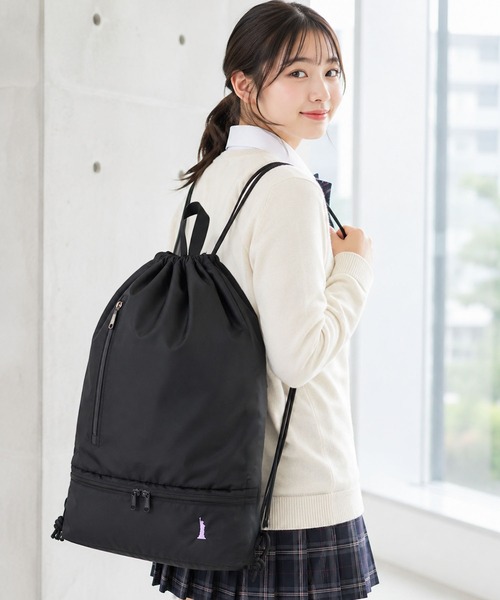 EASTBOY(イーストボーイ)の「【EASTBOY】2ROOMナップサック シューズ入りOK スクールバッグ 通学 部活 習い事(バックパック/リュック・レディース・ブラック×ピンク/ブラック×ブルー・FREE)」の2枚目の写真