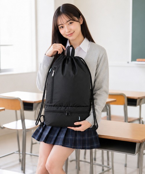 EASTBOY(イーストボーイ)の「【EASTBOY】2ROOMナップサック シューズ入りOK スクールバッグ 通学 部活 習い事(バックパック/リュック・レディース・ブラック×ピンク/ブラック×ブルー・FREE)」の3枚目の写真