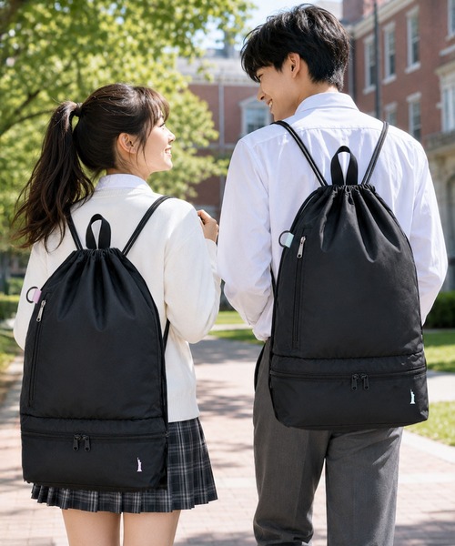 EASTBOY(イーストボーイ)の「【EASTBOY】2ROOMナップサック シューズ入りOK スクールバッグ 通学 部活 習い事(バックパック/リュック・レディース・ブラック×ピンク/ブラック×ブルー・FREE)」の5枚目の写真