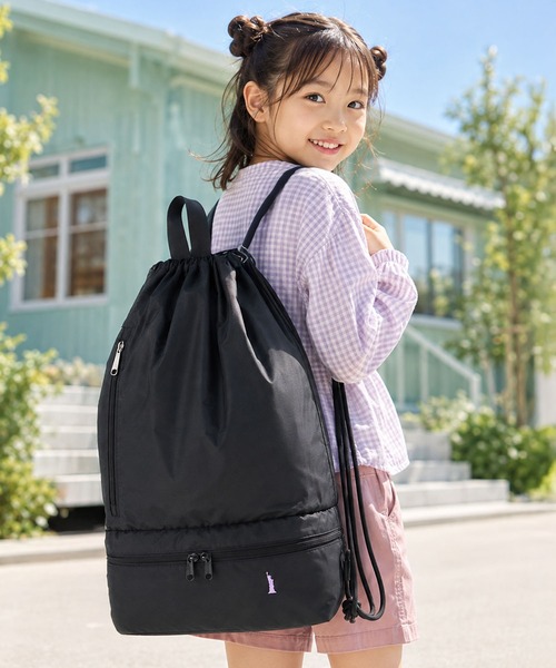 EASTBOY(イーストボーイ)の「【EASTBOY】2ROOMナップサック シューズ入りOK スクールバッグ 通学 部活 習い事(バックパック/リュック・レディース・ブラック×ピンク/ブラック×ブルー・FREE)」の7枚目の写真