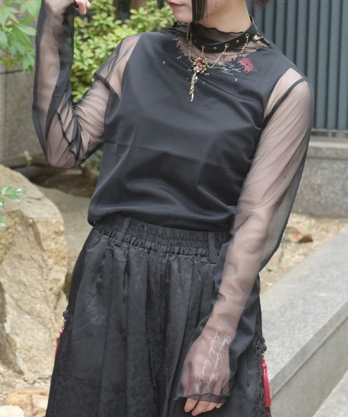 axes femme（アクシーズファム）の「彼岸花プリントシアートップス（Tシャツ/カットソー・レディース・ブルー/レッド・FREE）」の10枚目の写真