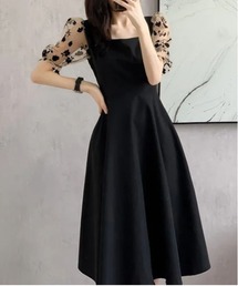 花柄シアーフロッキー切り替えワンピース