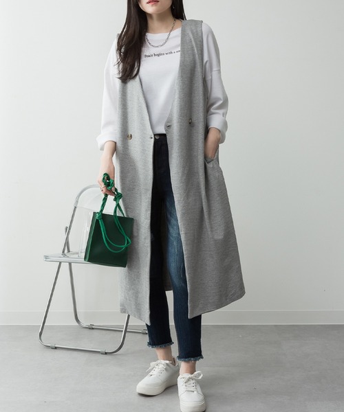 ElegChic（エレグシック）の「ミニ裏毛ノーカラーリラックスロングベスト（ベスト・レディース・ブラック/チャコールグレー/ライトベージュ/杢グレー・M/4L/XL）」の4枚目の写真