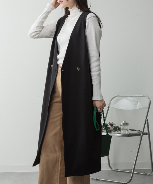 ElegChic（エレグシック）の「ミニ裏毛ノーカラーリラックスロングベスト（ベスト・レディース・ブラック/チャコールグレー/ライトベージュ/杢グレー・M/4L/XL）」の19枚目の写真