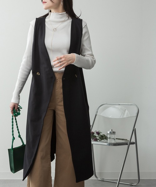 ElegChic（エレグシック）の「ミニ裏毛ノーカラーリラックスロングベスト（ベスト・レディース・ブラック/チャコールグレー/ライトベージュ/杢グレー・M/4L/XL）」の20枚目の写真