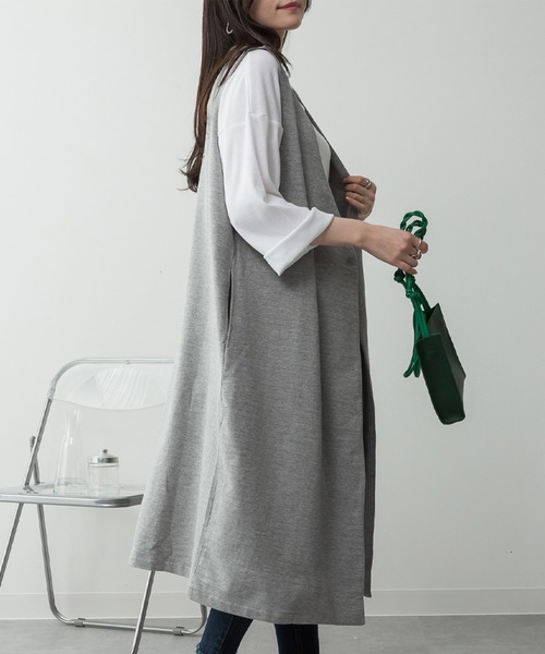 ElegChic（エレグシック）の「ミニ裏毛ノーカラーリラックスロングベスト（ベスト・レディース・ブラック/チャコールグレー/ライトベージュ/杢グレー・M/4L/XL）」の13枚目の写真
