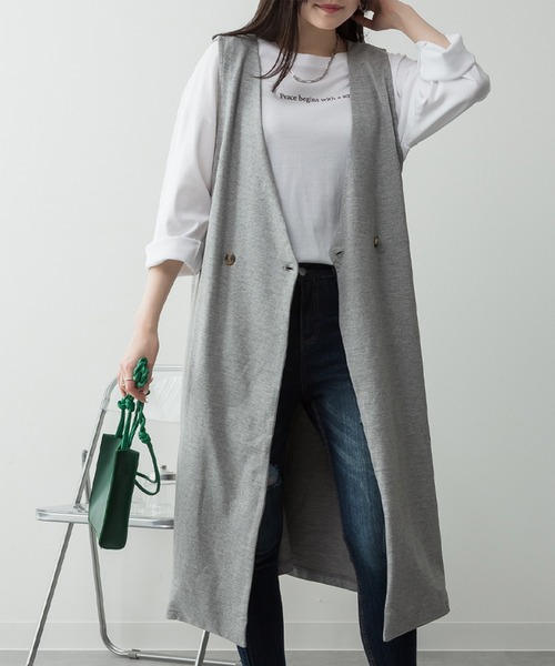 ElegChic（エレグシック）の「ミニ裏毛ノーカラーリラックスロングベスト（ベスト・レディース・ブラック/チャコールグレー/ライトベージュ/杢グレー・M/4L/XL）」の14枚目の写真