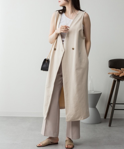 ElegChic（エレグシック）の「ミニ裏毛ノーカラーリラックスロングベスト（ベスト・レディース・ブラック/チャコールグレー/ライトベージュ/杢グレー・M/4L/XL）」の15枚目の写真