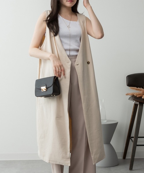 ElegChic（エレグシック）の「ミニ裏毛ノーカラーリラックスロングベスト（ベスト・レディース・ブラック/チャコールグレー/ライトベージュ/杢グレー・M/4L/XL）」の18枚目の写真